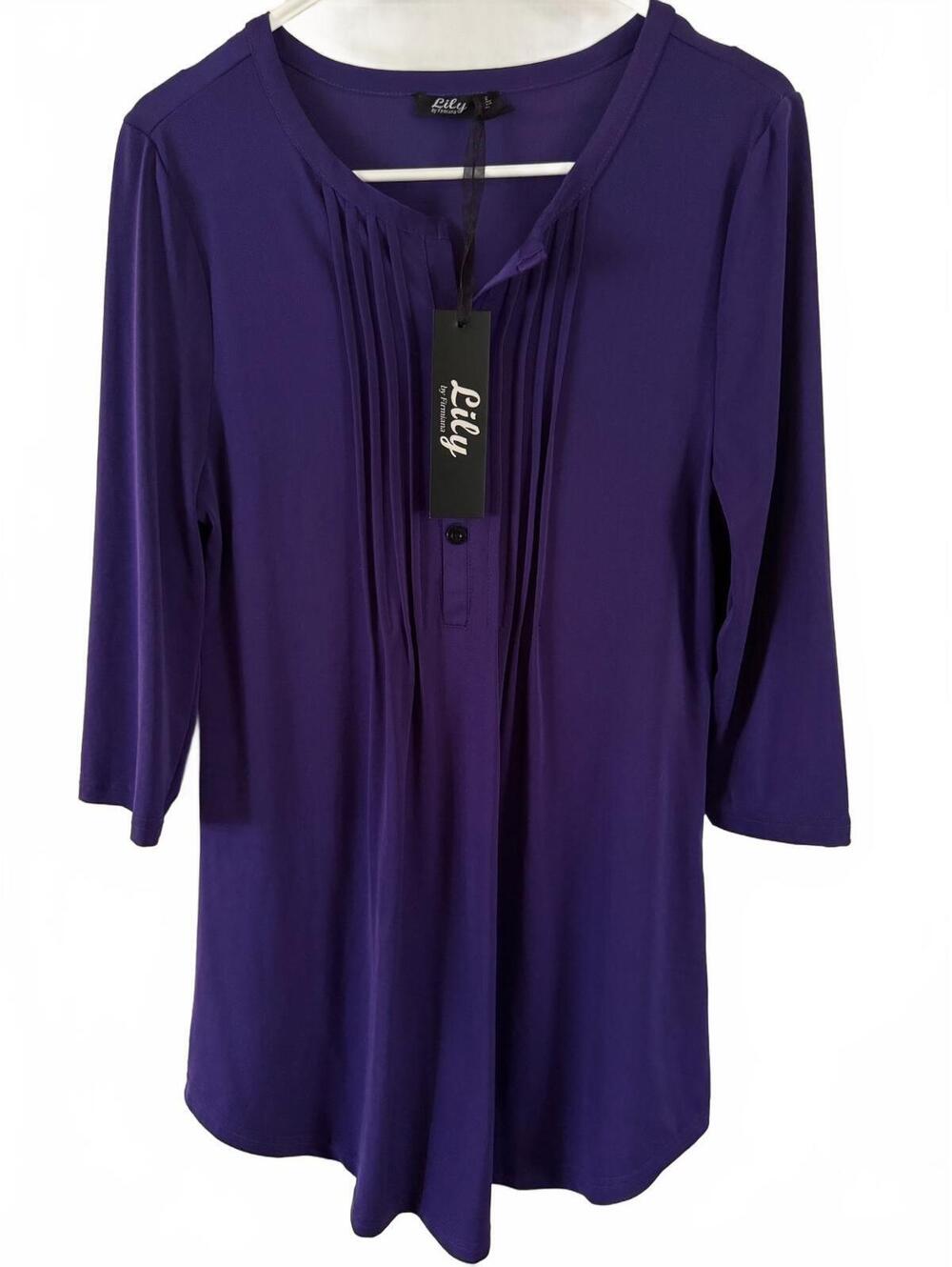 Lily by Firmiana Women's Purple 3/4 Sleeve Button-Up Blouse Size S